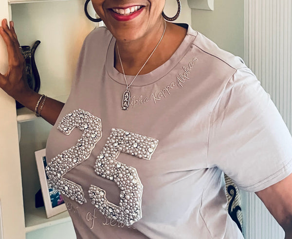 Aka 25 Silver Soror® Pearl Embellished Tee Zoeticcouture