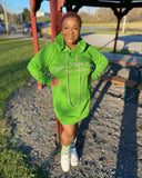 AKA Green Pink Pearl Studded Hoodie Dress