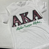 AKA Custom Sequin Chapter Lightweight White Tee shirt