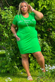 AKA Green Pearl Studded Tee Shirt Dress