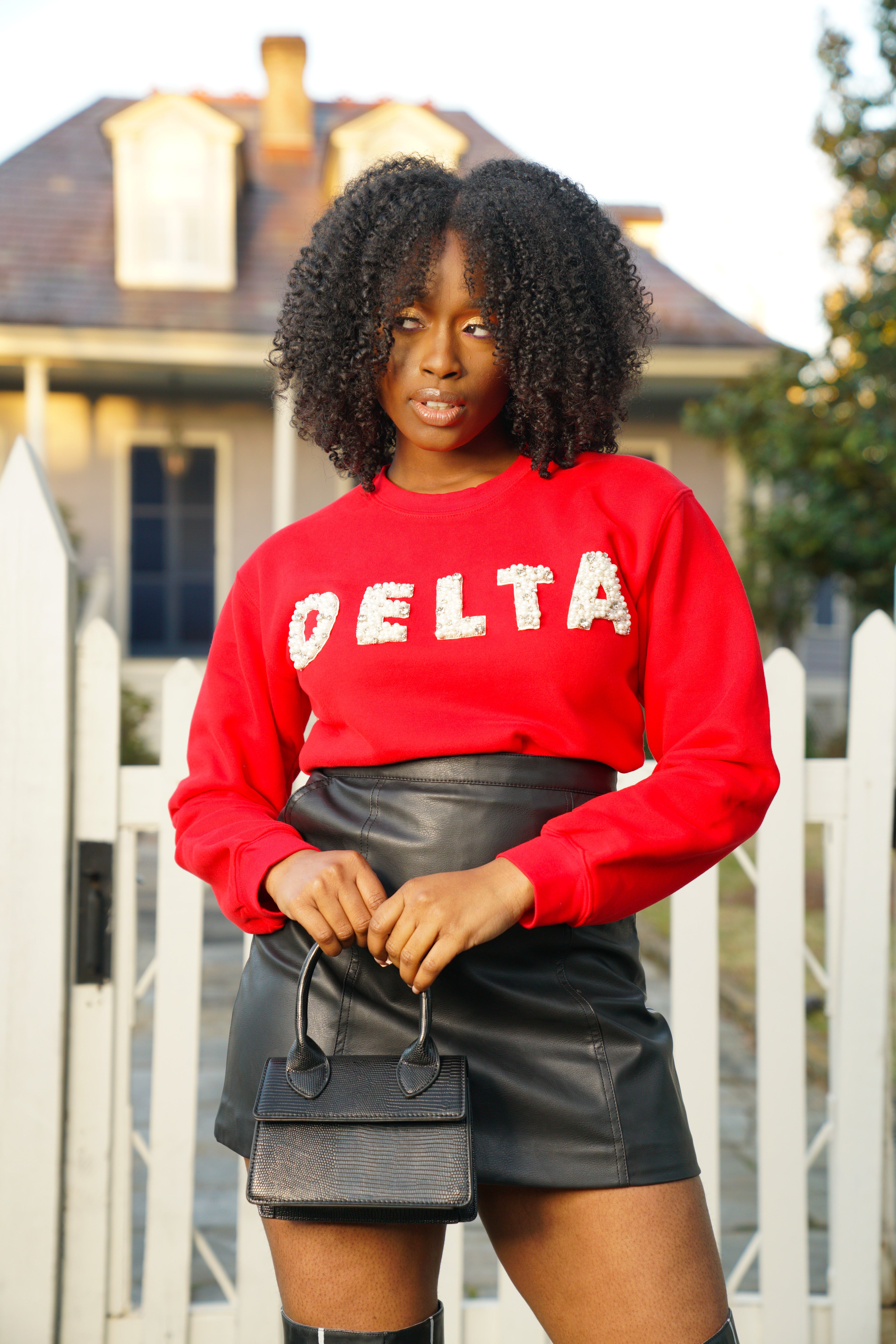 ΔΣΘ "Delta" Pearl Embellished Sweatshirt