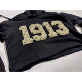 ΔΣΘ 1913 Pearl Embellished Black Crop Top Hoodie